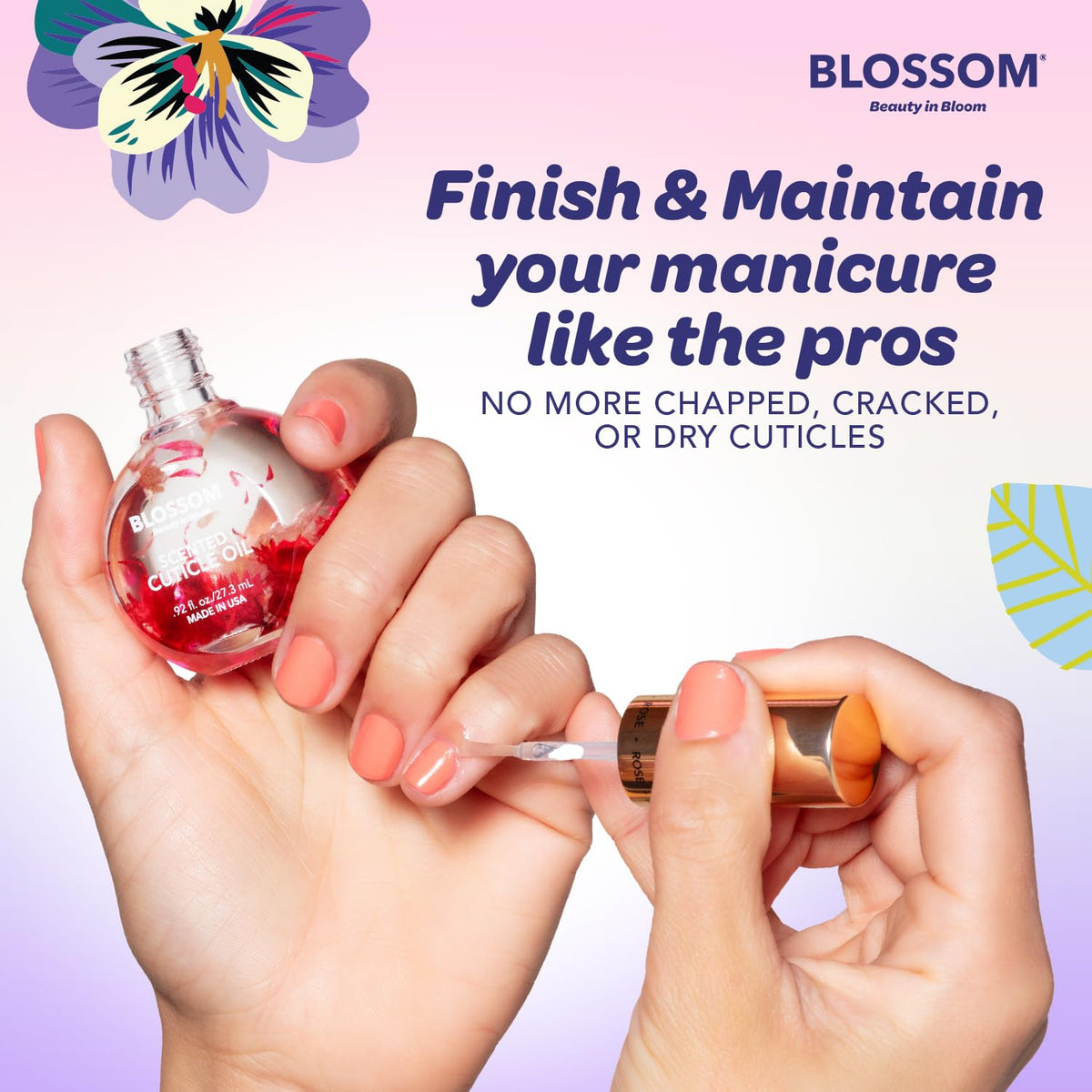 Blossom Cuticle Oil 0.5 fl. oz Lavender with flowers inside