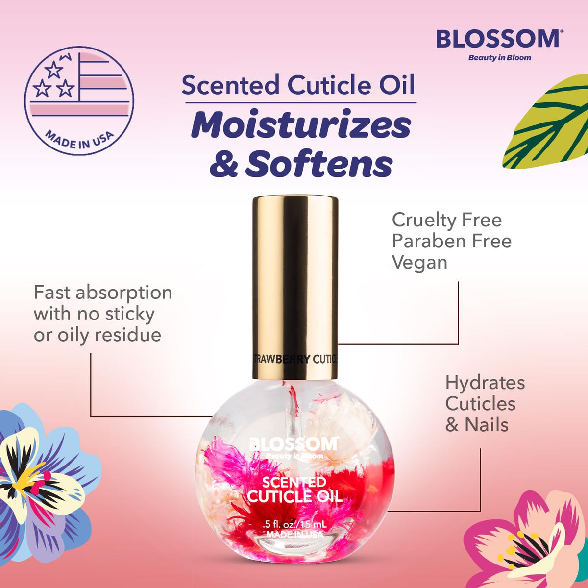 Blossom Cuticle Oil 0.5 fl. oz with cherry blossoms