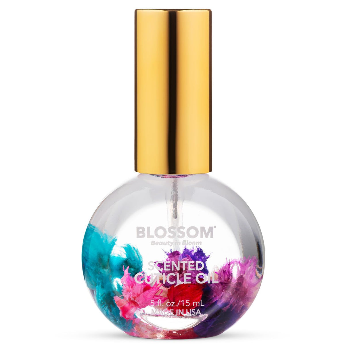 Blossom Cuticle Oil 0.5 fl oz with real flowers in bottle