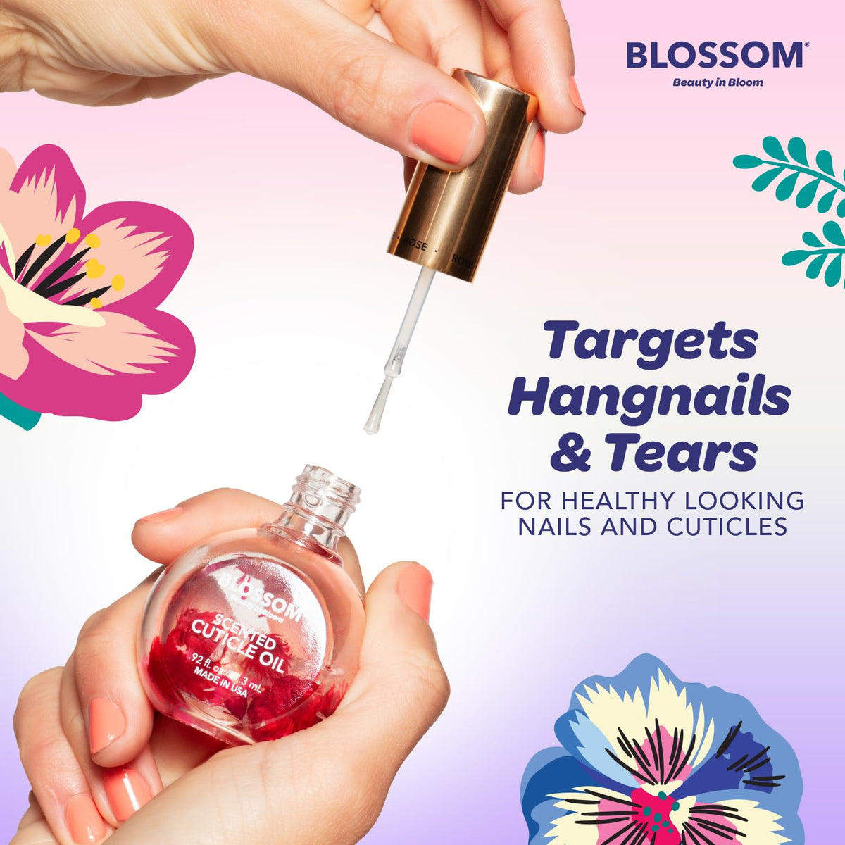 Blossom Cuticle Oil application on nails