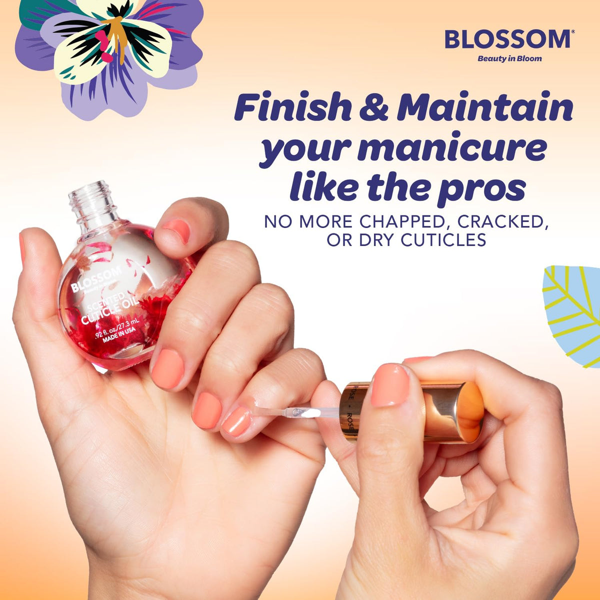 Blossom Cuticle Oil application on nails