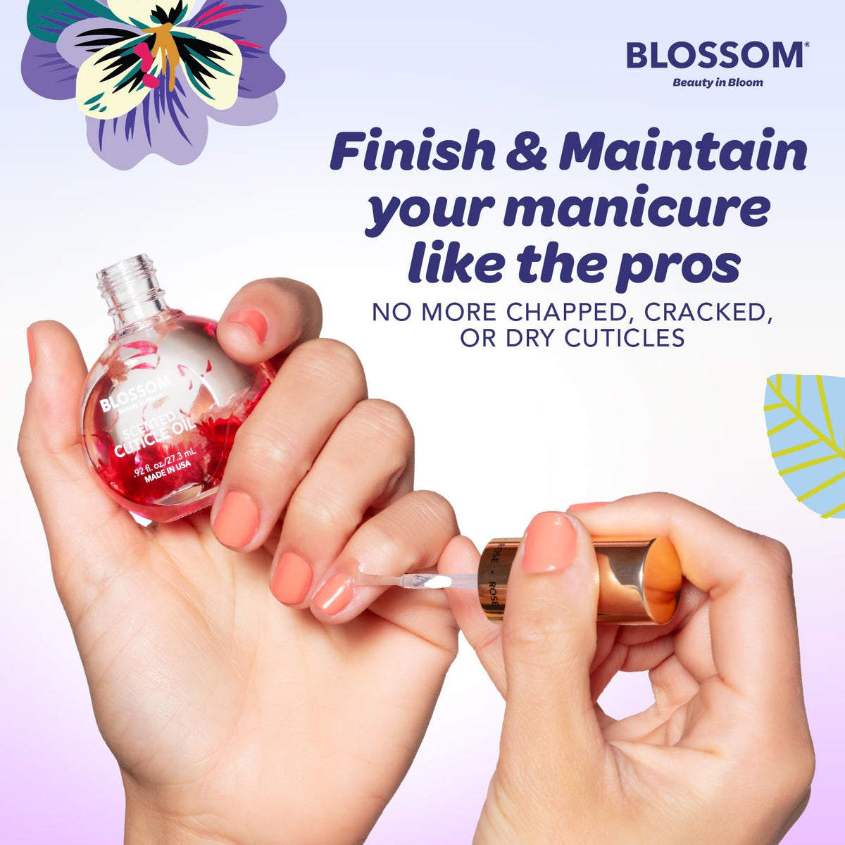 Blossom Cuticle Oil application on nails