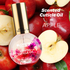 Blossom Cuticle Oil bottle showing dried flowers inside