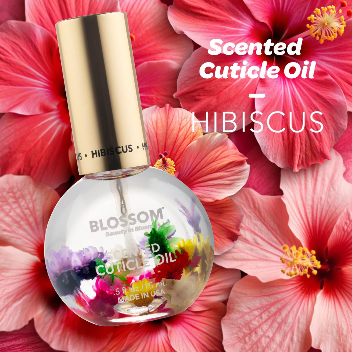 Blossom Cuticle Oil bottle with dried flowers inside