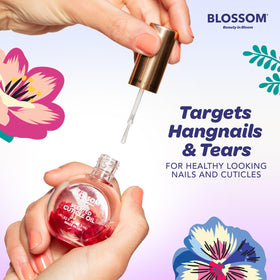 Blossom Cuticle Oil displayed with floral background