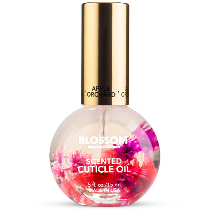 Blossom Cuticle Oil front view with real flowers and apple scent
