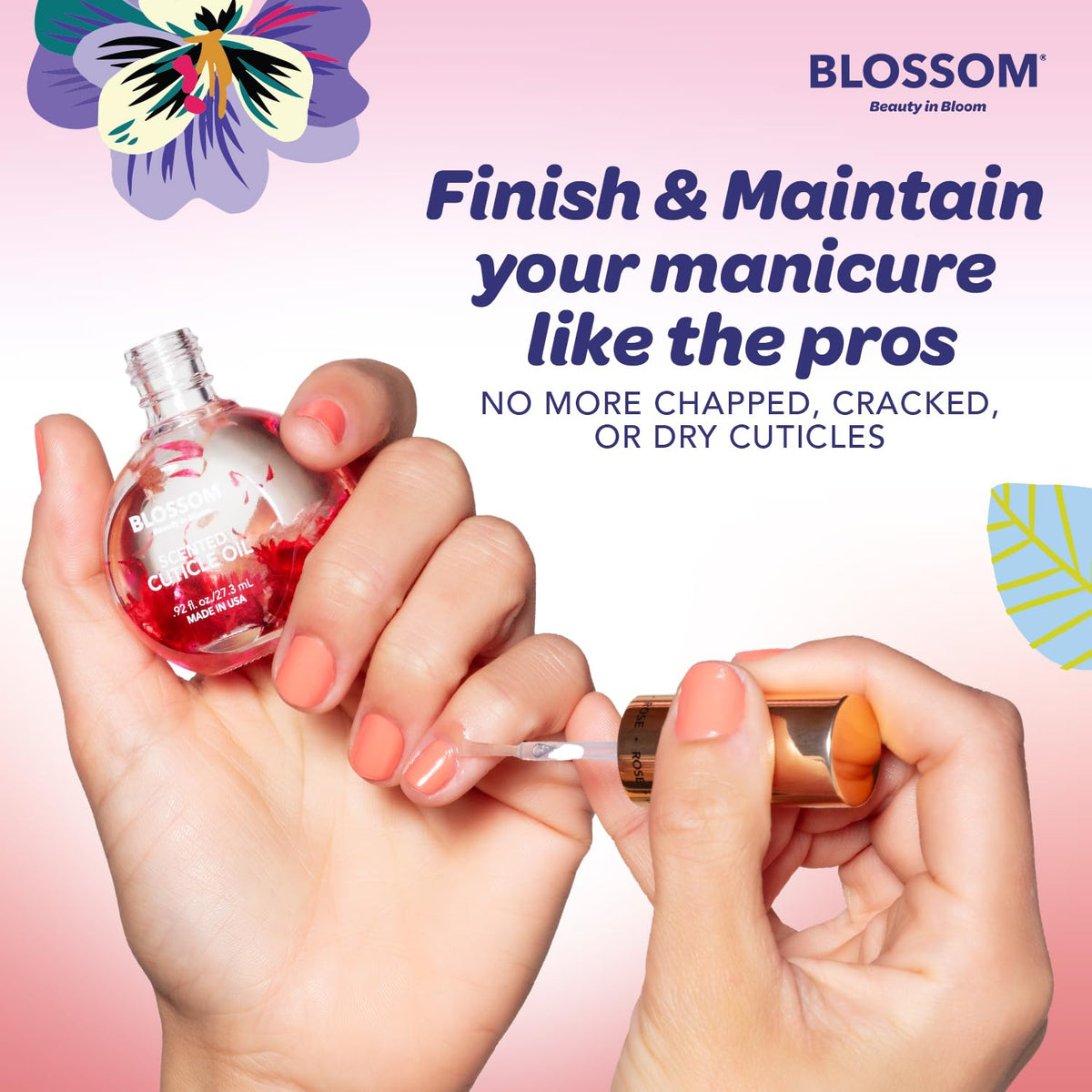 Blossom Cuticle Oil packaging with natural ingredients