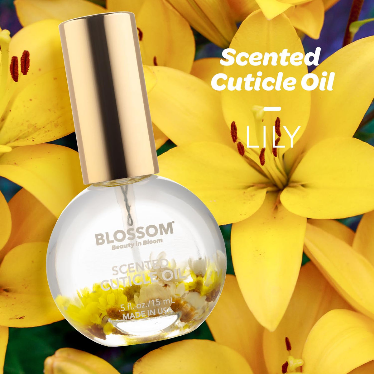Blossom Cuticle Oil showing the floral infusion inside the bottle