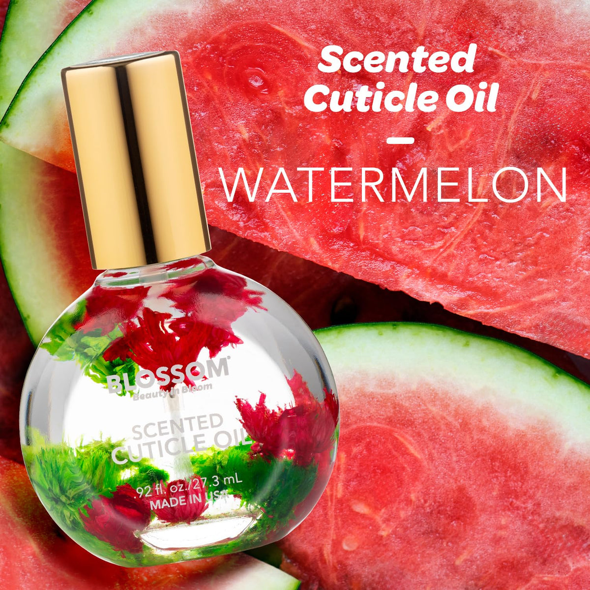 Blossom Cuticle Oil Watermelon Scent bottle with real flowers