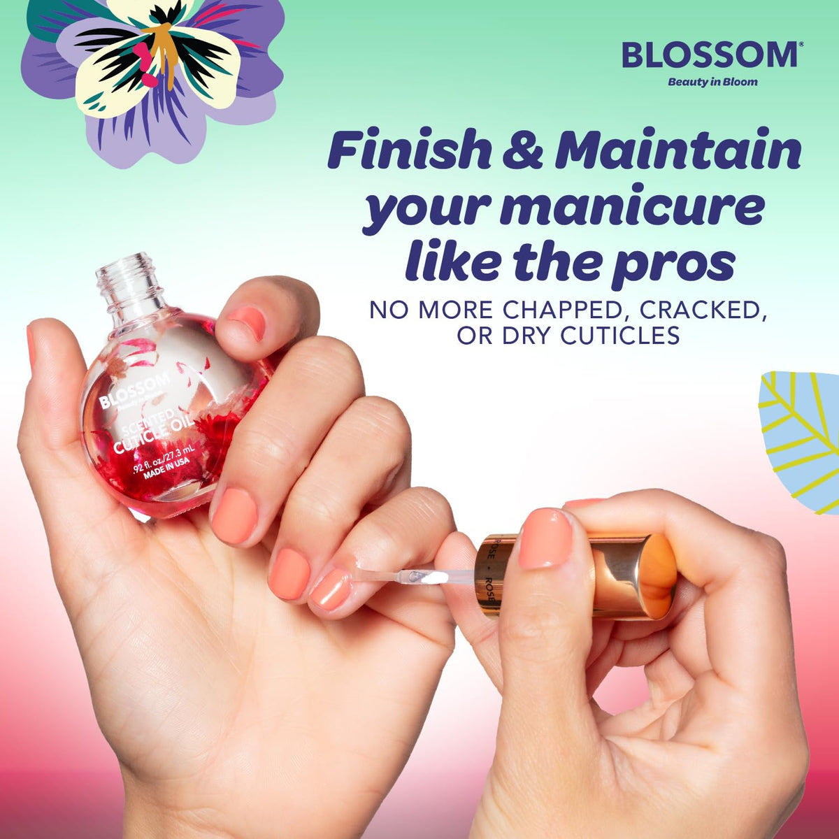 Blossom Cuticle Oil Watermelon Scent with floral background