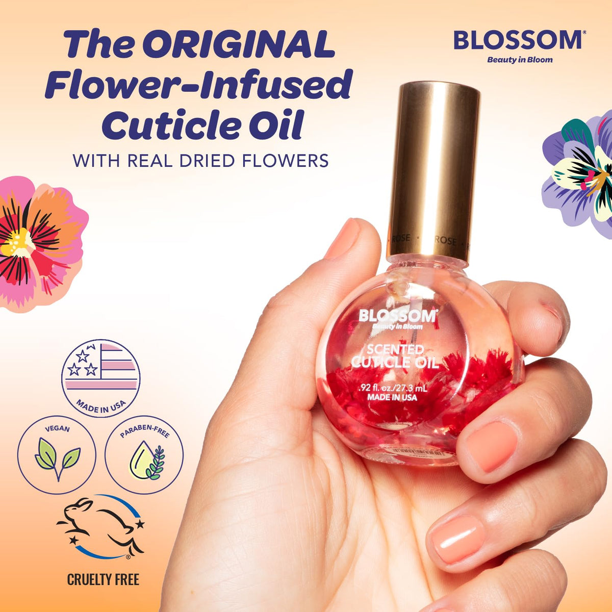 Blossom Cuticle Oil with coconut scent and dried flowers