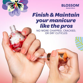 Blossom Cuticle Oil with floral background