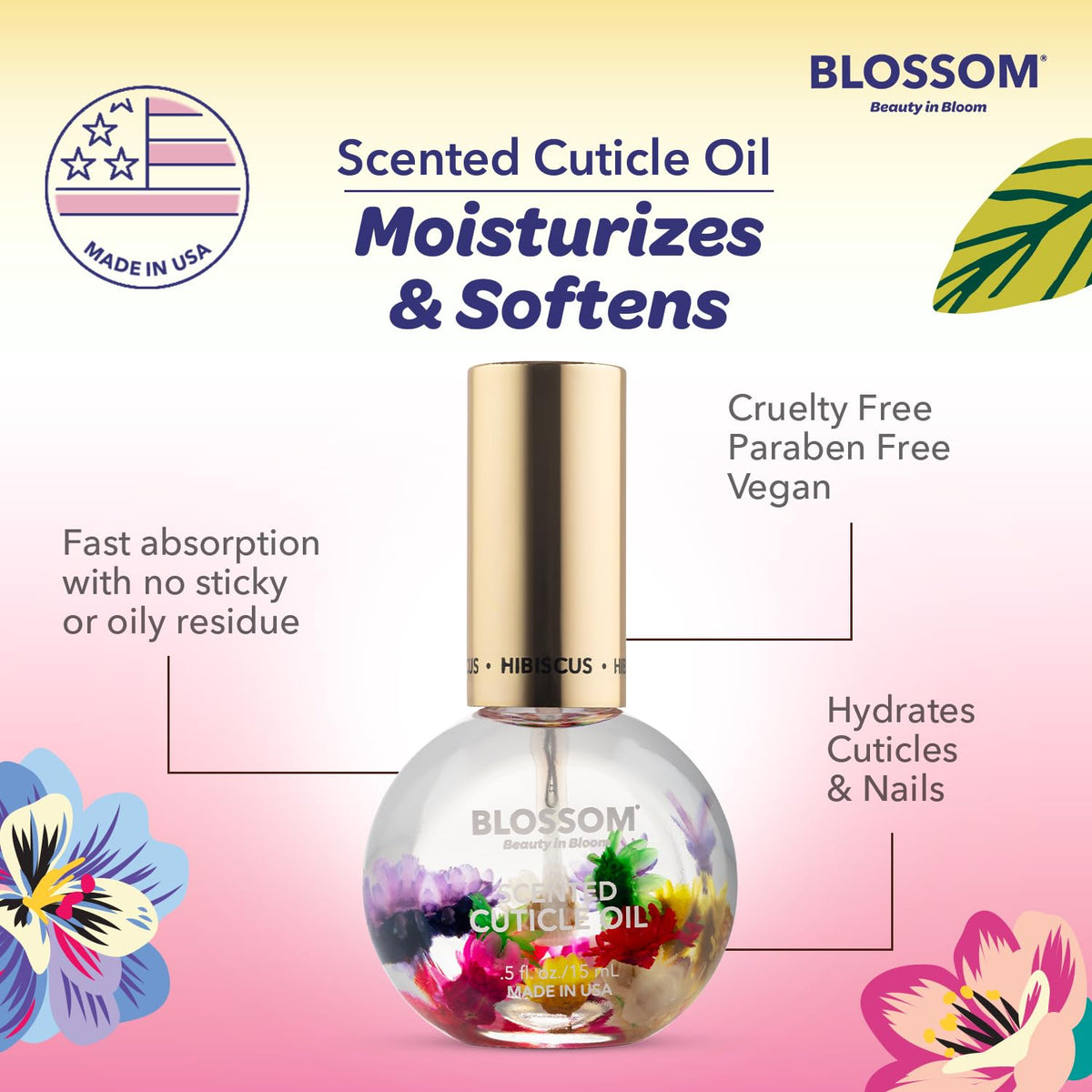 Blossom Cuticle Oil with floral background