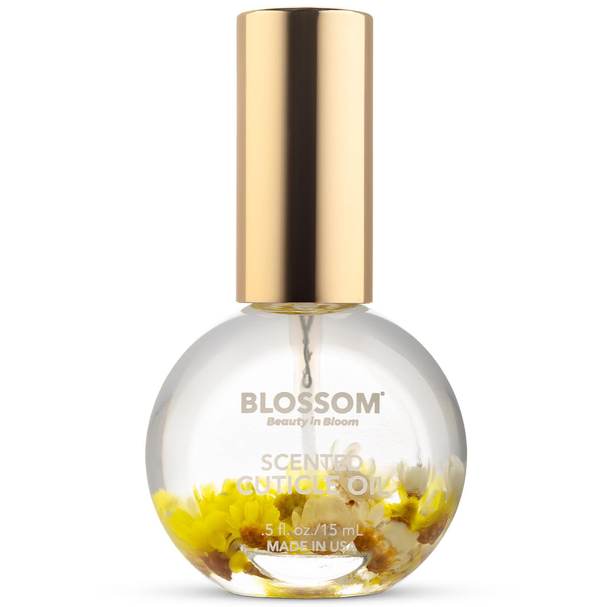 Blossom Cuticle Oil with real flowers, 0.5 fl. oz bottle front view