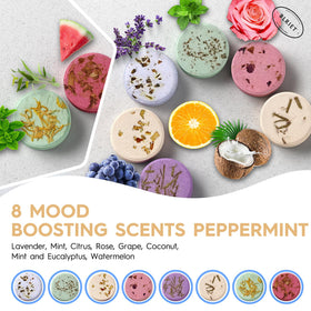 BLRIET Shower Steamers displayed in a relaxing bathroom setting