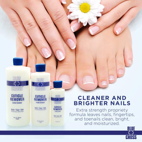 Blue Cross Cuticle Remover application on nails