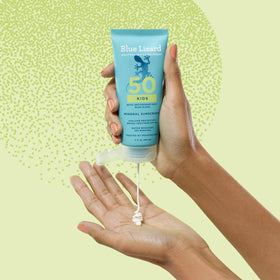 BLUE LIZARD Kids Mineral Sunscreen Lotion SPF 50 in a kids' beach bag