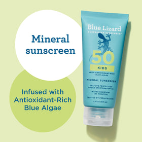 BLUE LIZARD Kids Mineral Sunscreen Lotion SPF 50 with ocean background