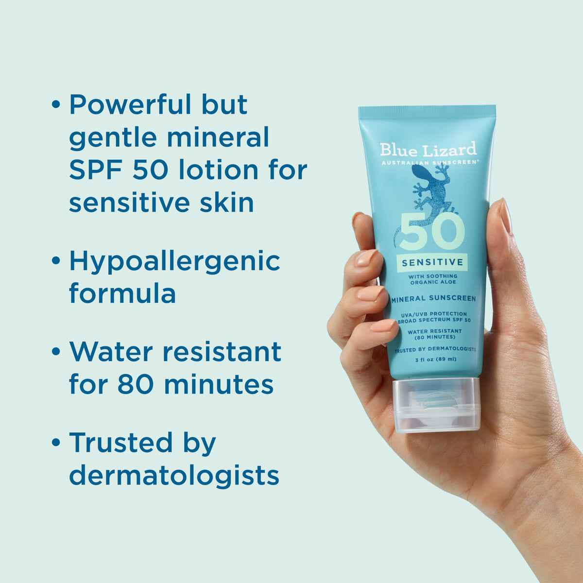 BLUE LIZARD Sensitive Mineral Sunscreen SPF 50 3 oz tube back view