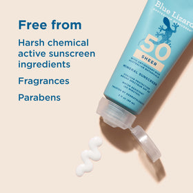 BLUE LIZARD Sheer Mineral Sunscreen Lotion SPF 50 in a beach setting