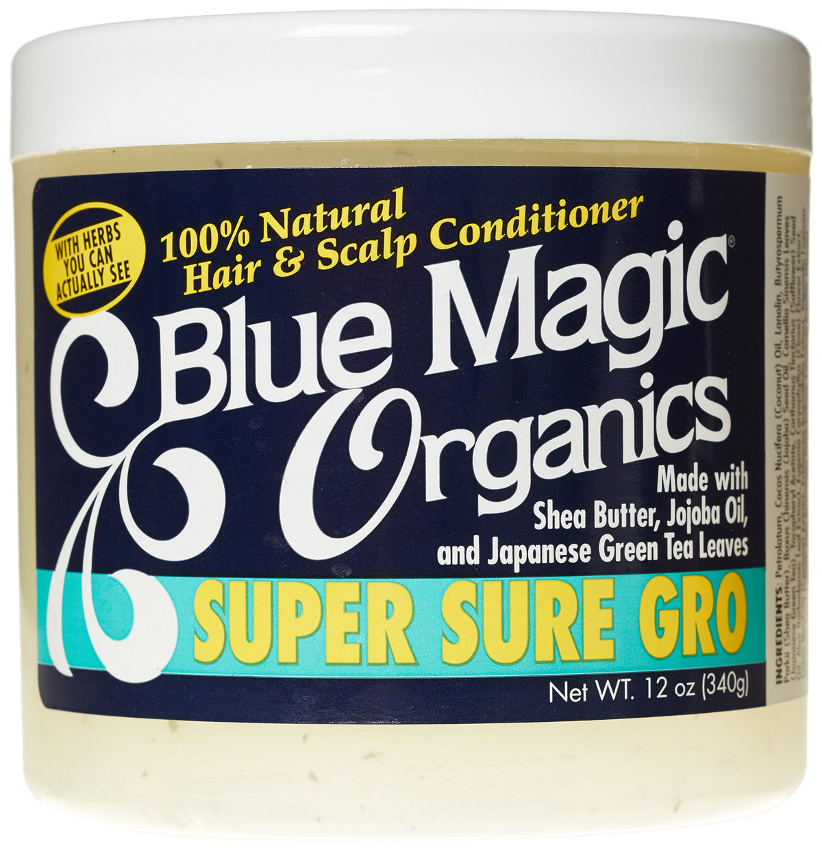 Blue Magic Super Sure Hair Growth Product 12 oz front view with natural ingredients