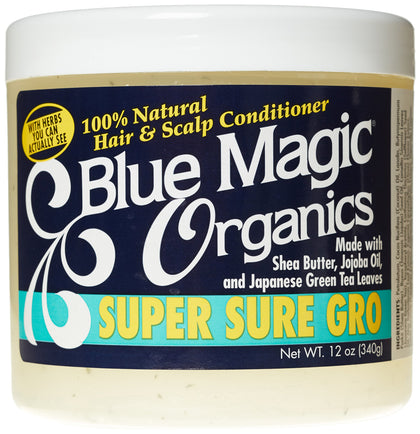 Blue Magic Super Sure Hair Growth Product 12 oz front view with natural ingredients