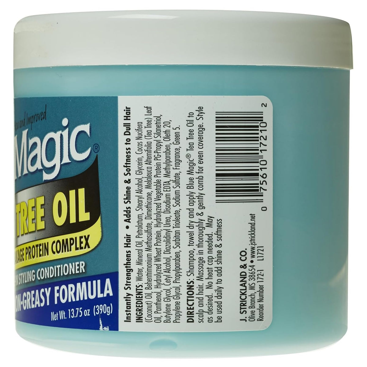 Blue Magic Tea Tree Leave-In Conditioner back view with ingredient details