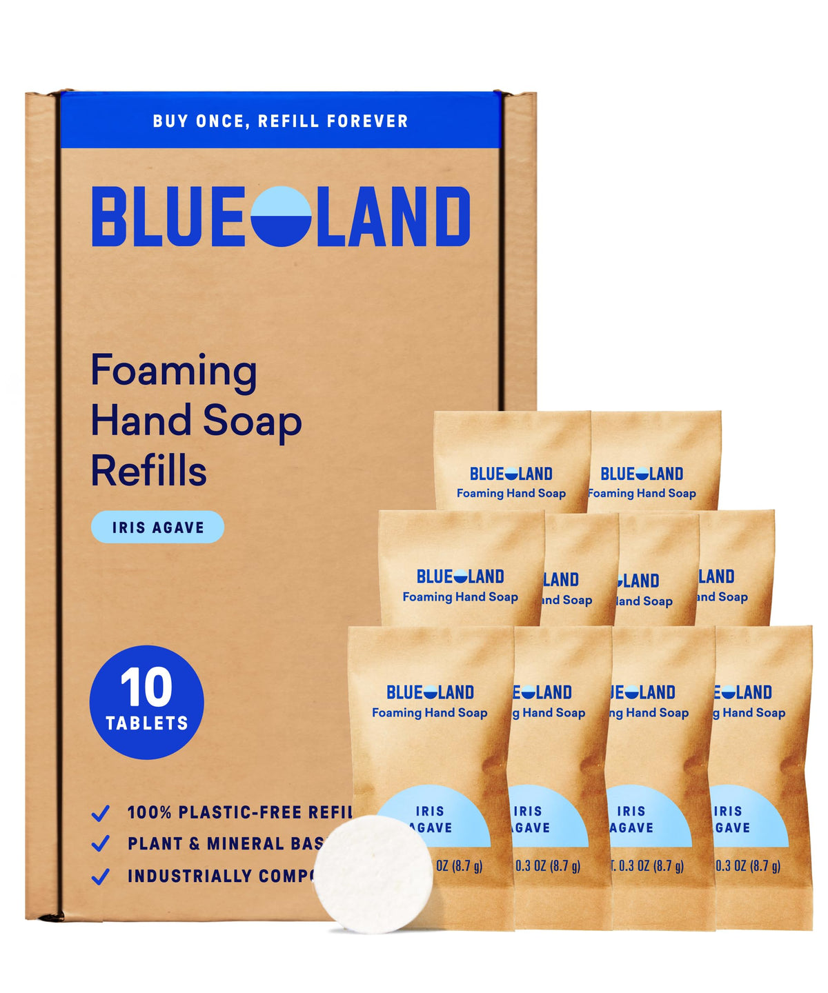 BLUELAND Foaming Hand Soap Refill Tablets 10-Pack packaging front view