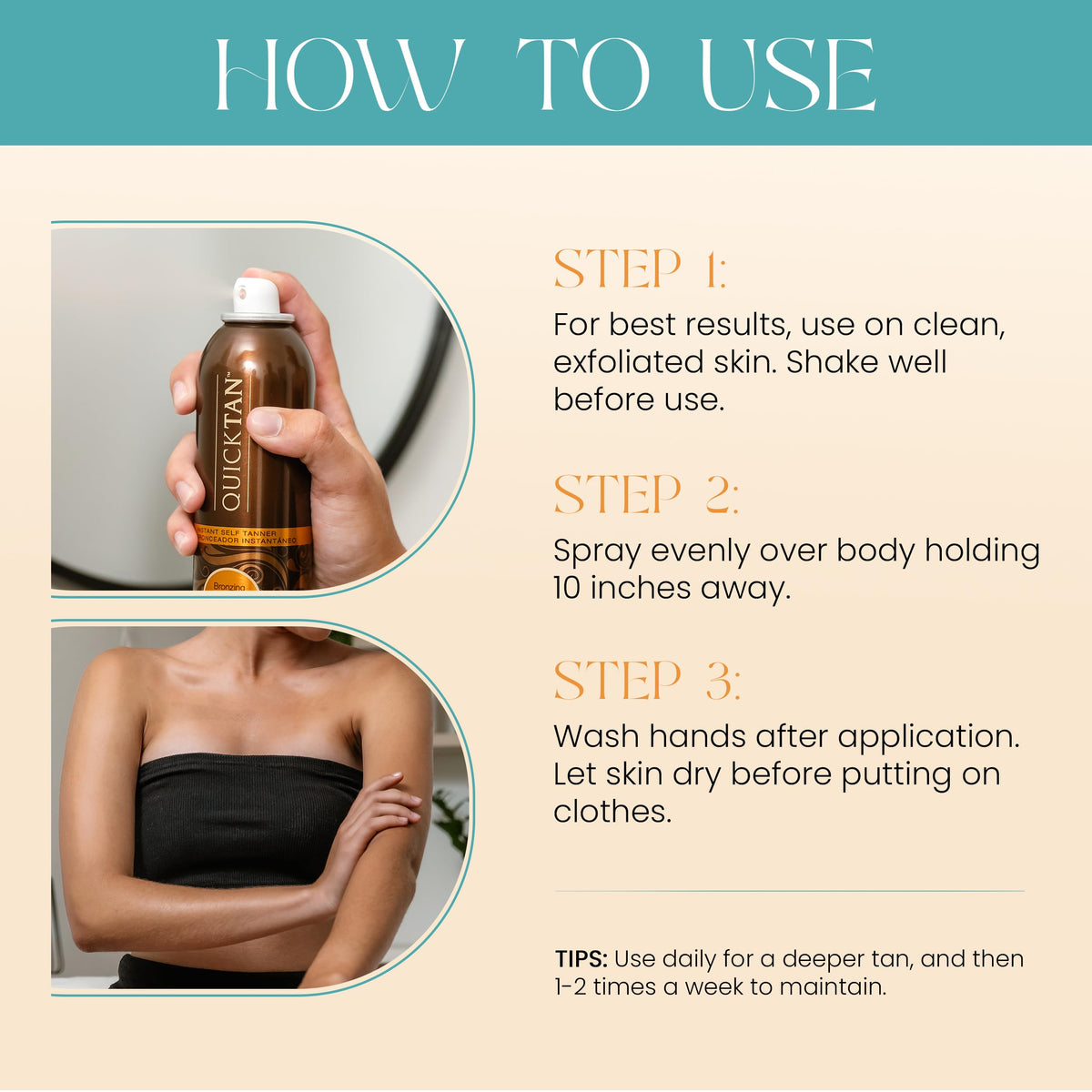 Body Drench QuickTan bronzing spray packaging details