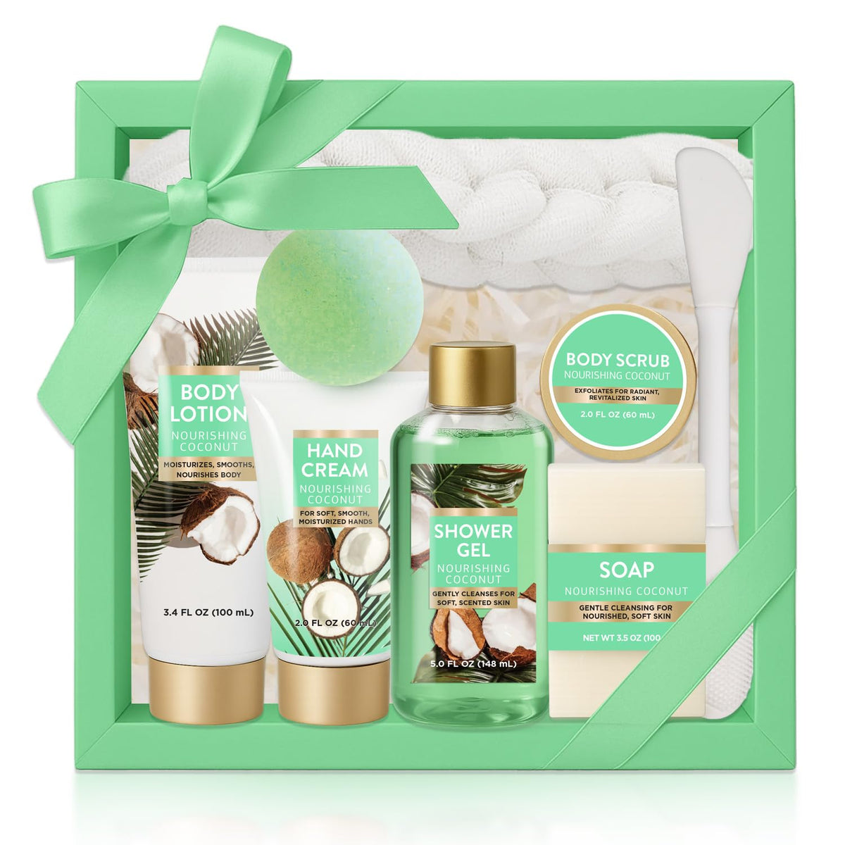 BODY & EARTH 8 Piece Coconut Bath Set packaging front view