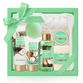 BODY & EARTH 8 Piece Coconut Bath Set packaging front view