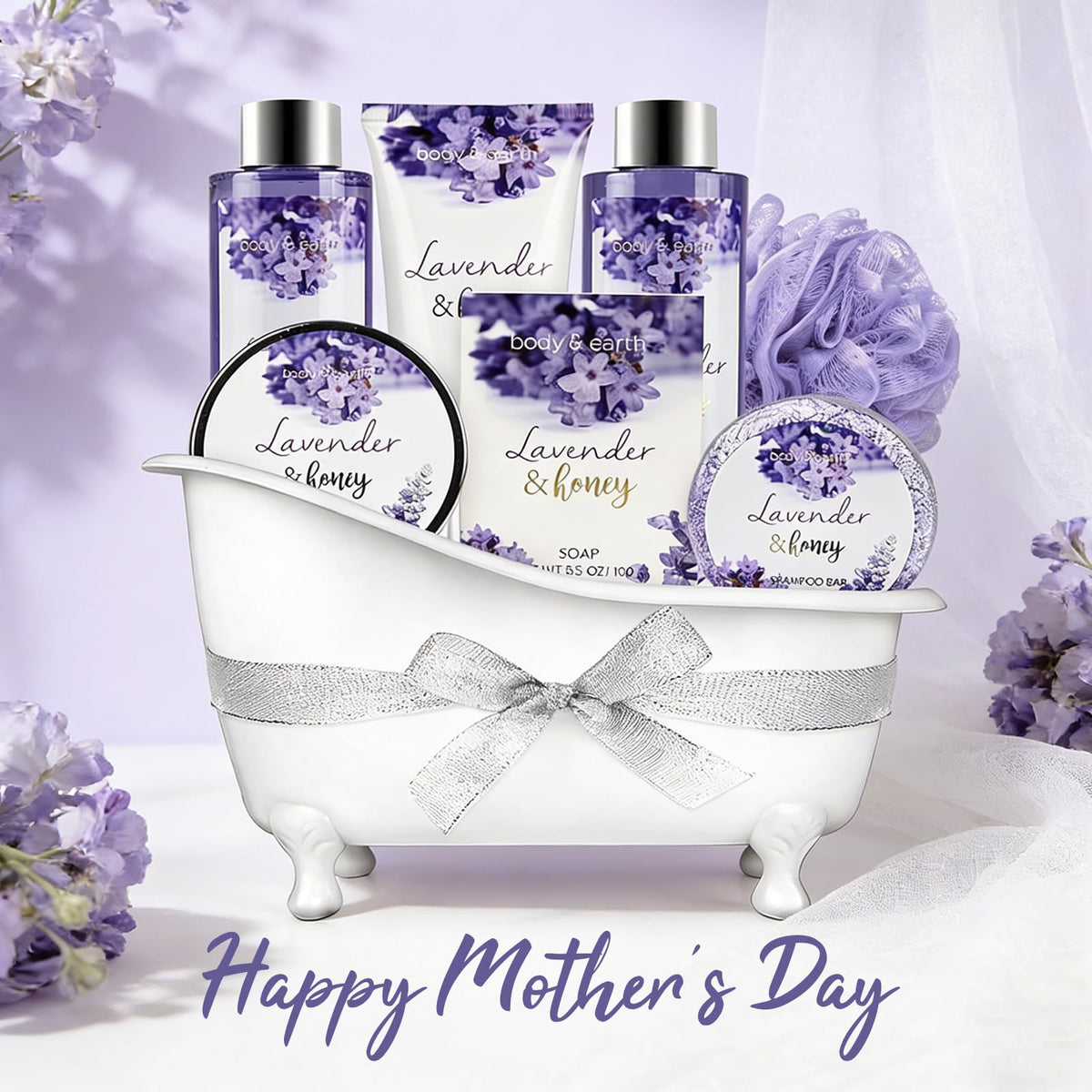BODY & EARTH Lavender Spa Gift Set arranged for gifting