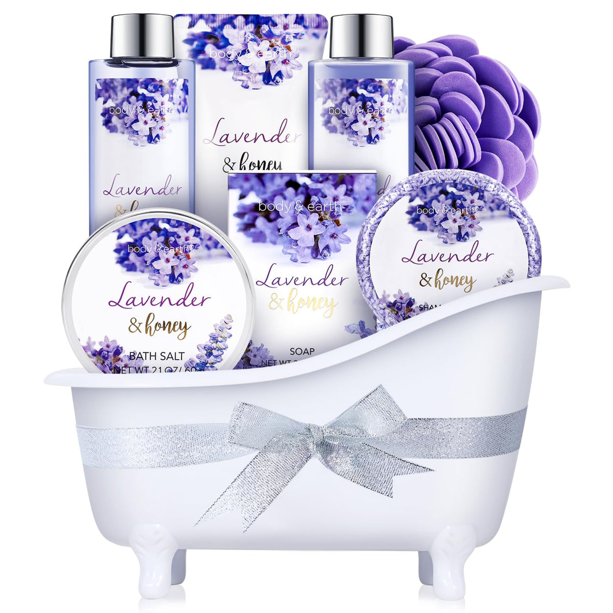 BODY & EARTH Lavender Spa Gift Set front view with all products
