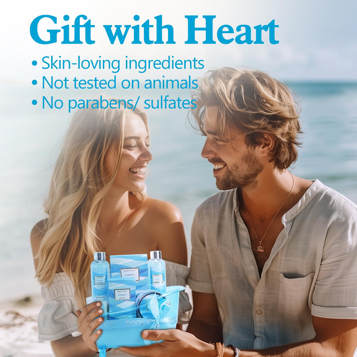 BODY & EARTH Ocean Gift Basket scented candle and bar soap