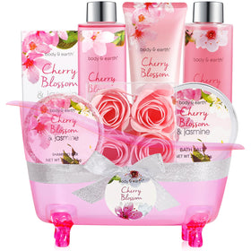 BODY & EARTH Self Care Kit with Cherry Blossom and Jasmine bath products