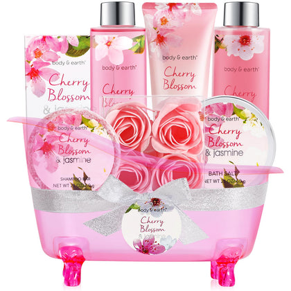 BODY & EARTH Self Care Kit with Cherry Blossom and Jasmine bath products