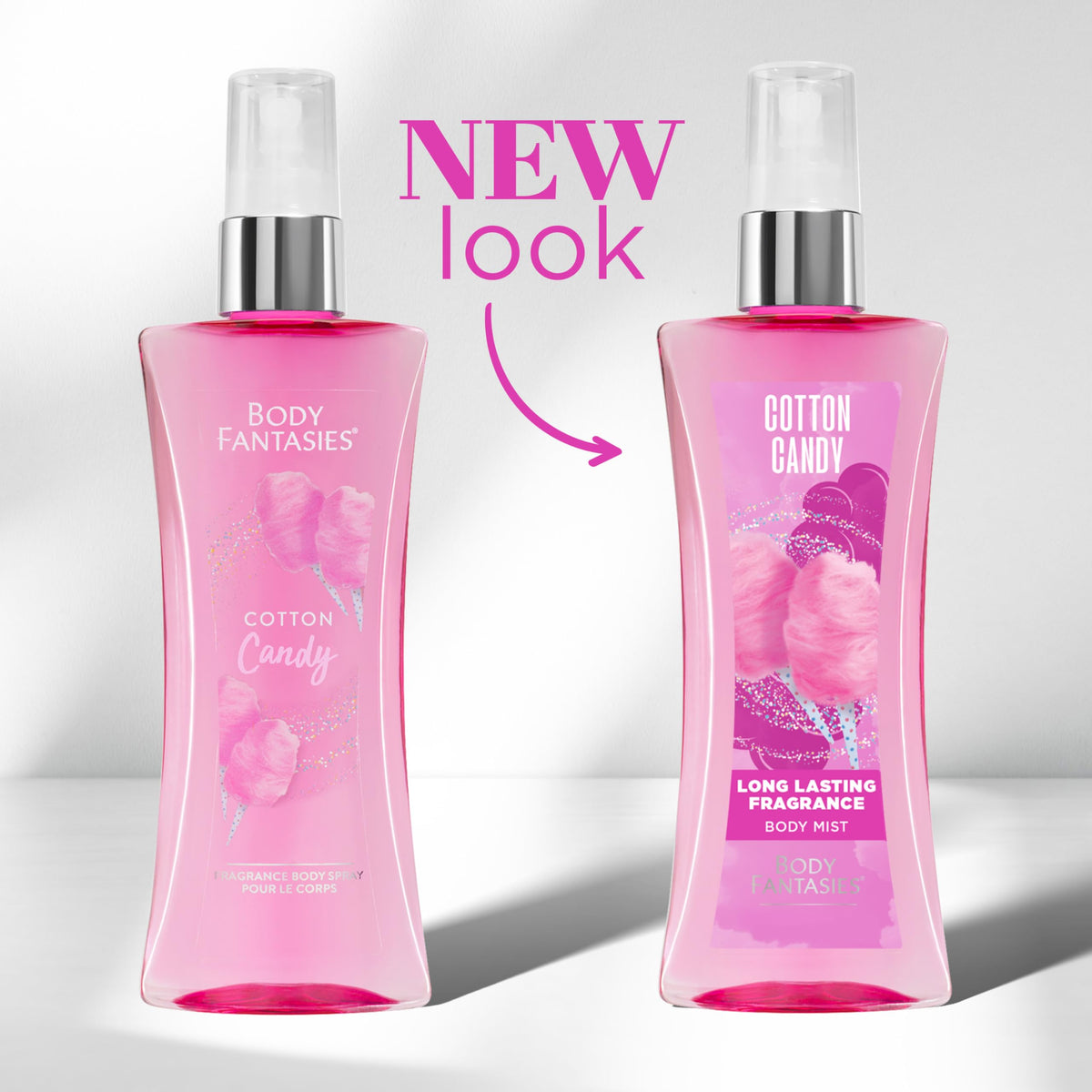 Body Fantasies Cotton Candy Body Spray back view with ingredients