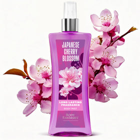 Body Fantasies Japanese Cherry Blossom Body Spray with floral background