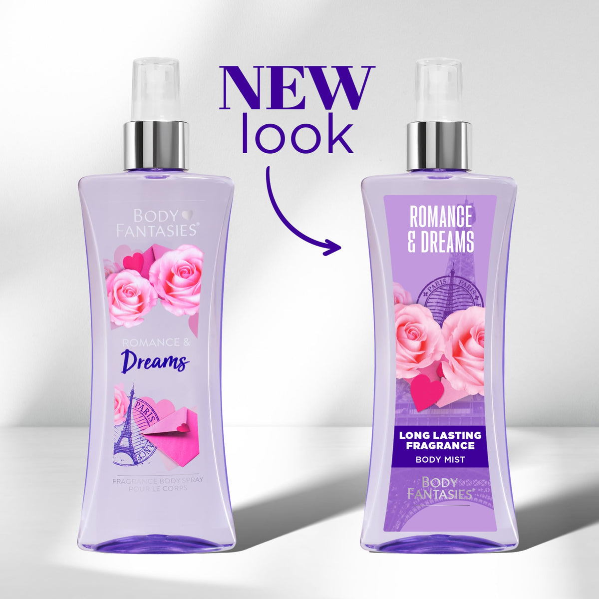 Body Fantasies Romance & Dreams Body Spray back view with ingredient list