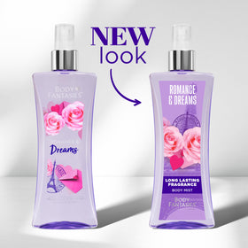 Body Fantasies Romance & Dreams Body Spray back view with ingredient list