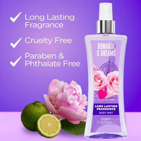 Body Fantasies Romance & Dreams Body Spray on a vanity table