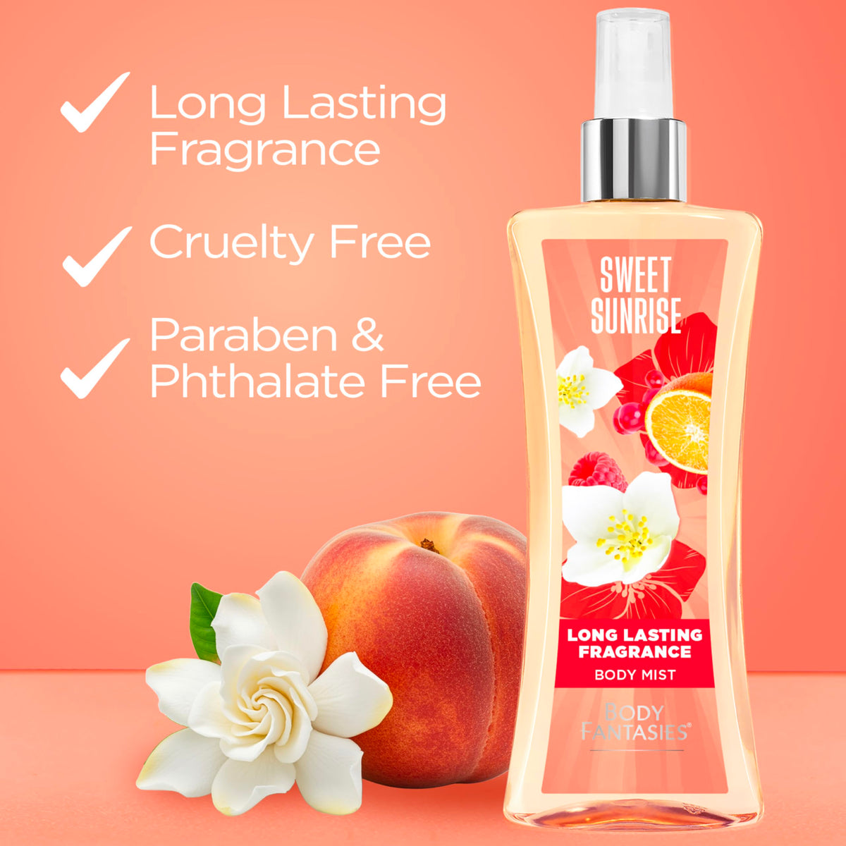 Body Fantasies Sweet Sunrise Body Spray on vanity