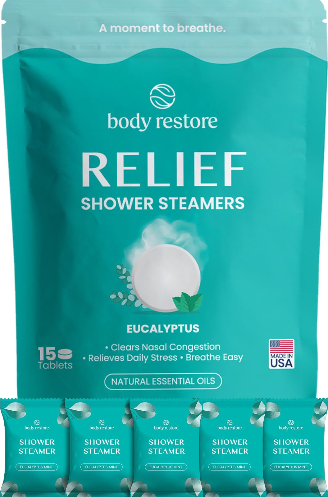 Body Restore Shower Steamers 15 Pack front view with packaging