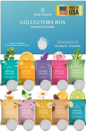Body Restore Shower Steamers 30 Pack in gift-ready packaging