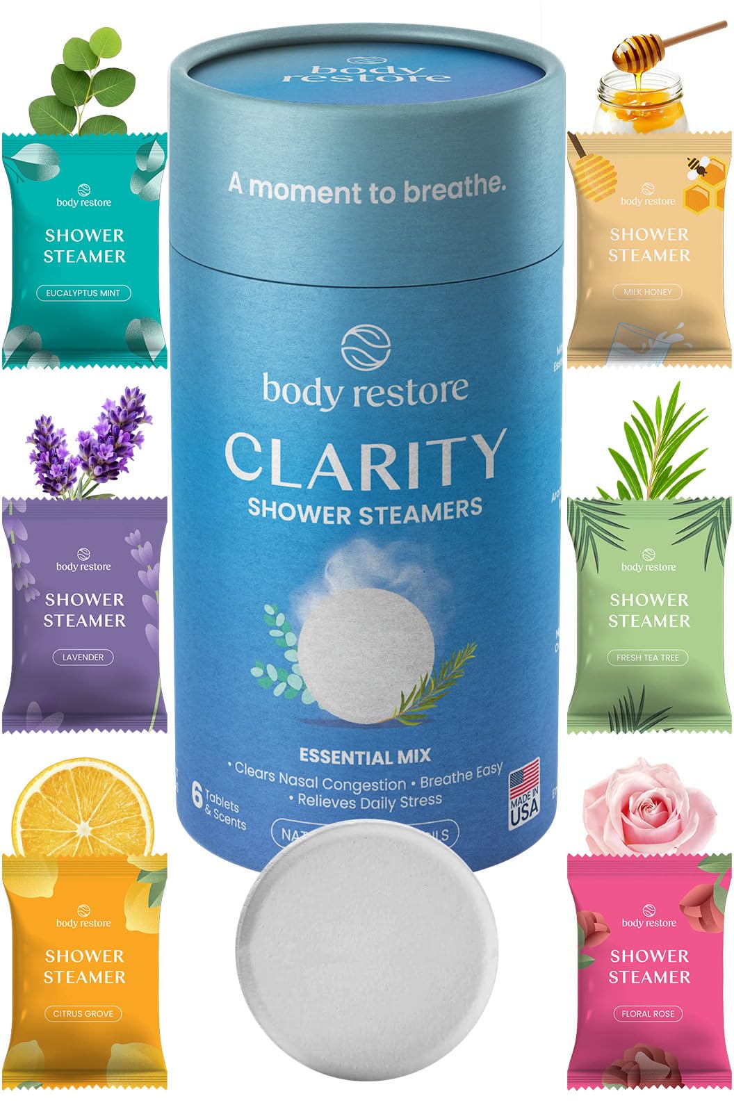 Body Restore Shower Steamers 6-Pack packaging front view