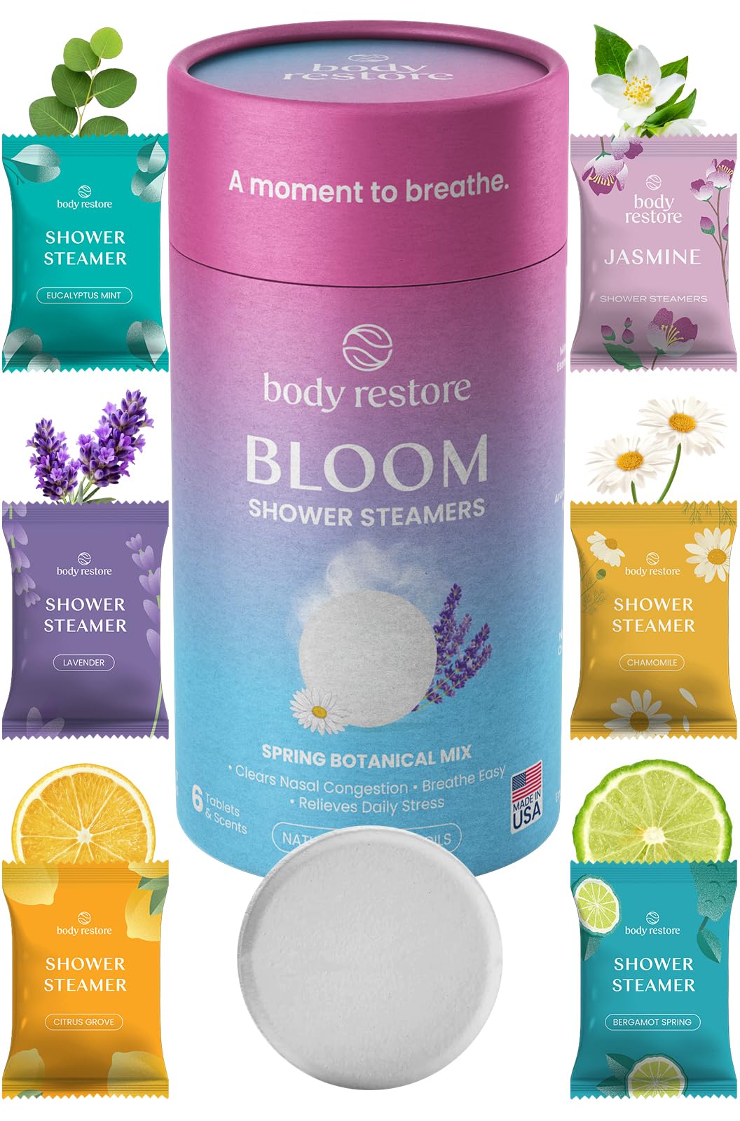 Body Restore Shower Steamers 6-Pack with floral scents