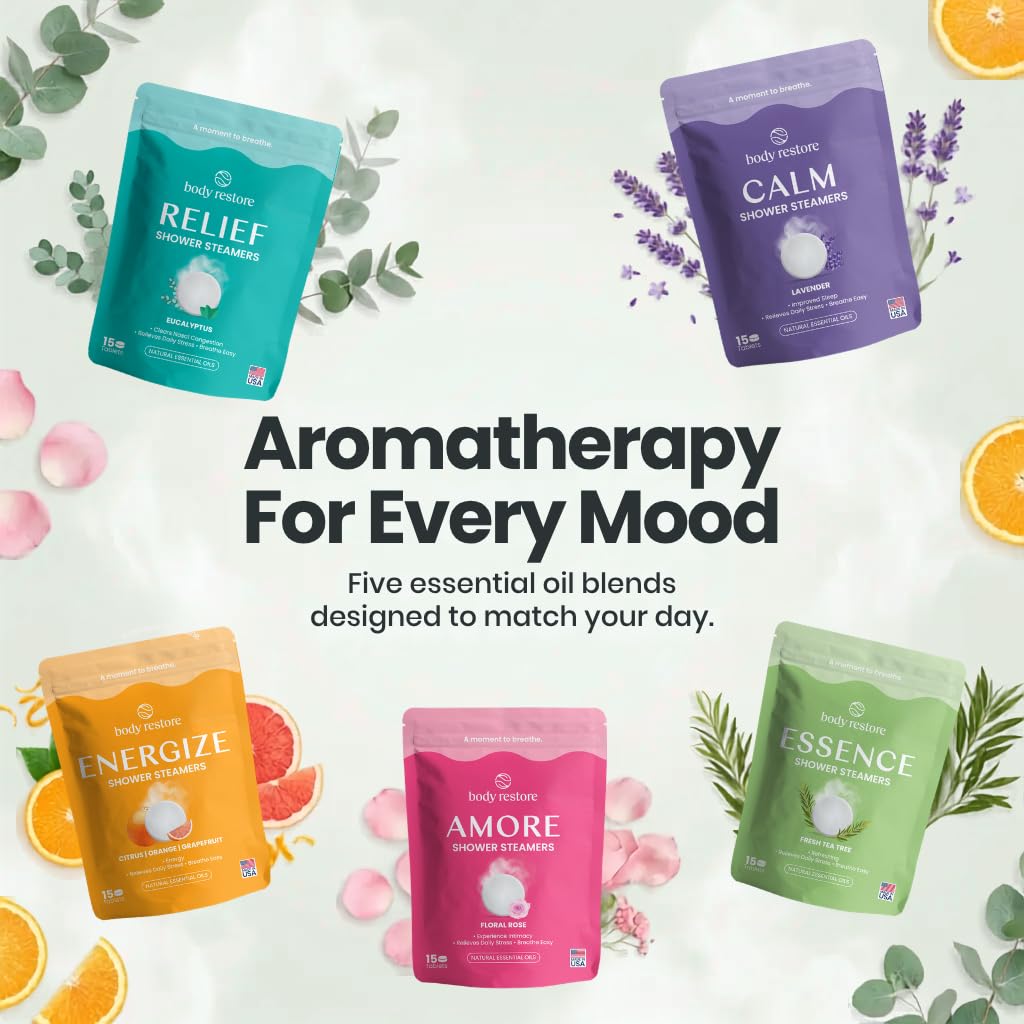 Body Restore shower steamers next to a towel