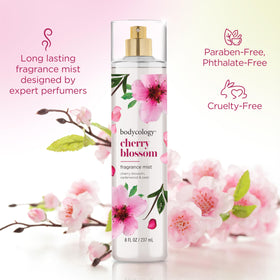 Bodycology Cherry Blossom Fragrance Mist lifestyle scene on a vanity