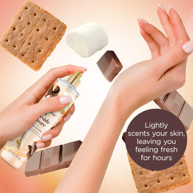 Bodycology Cozy Fireside S'more Body Mist on a vanity table
