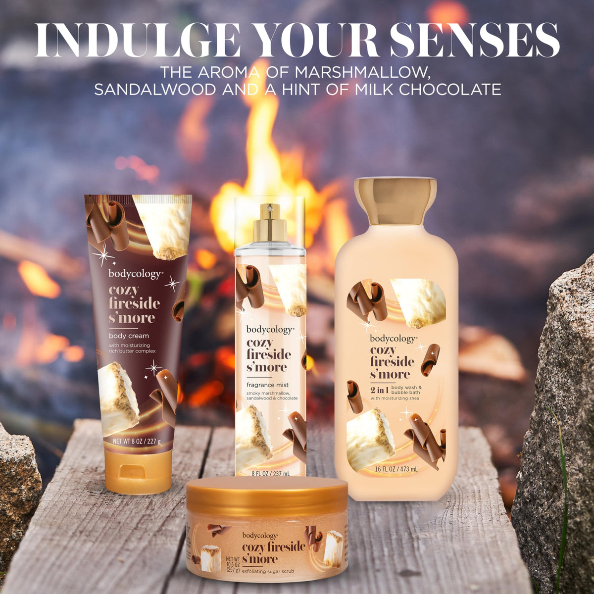Bodycology Cozy Fireside S'more Body Mist with a cozy blanket